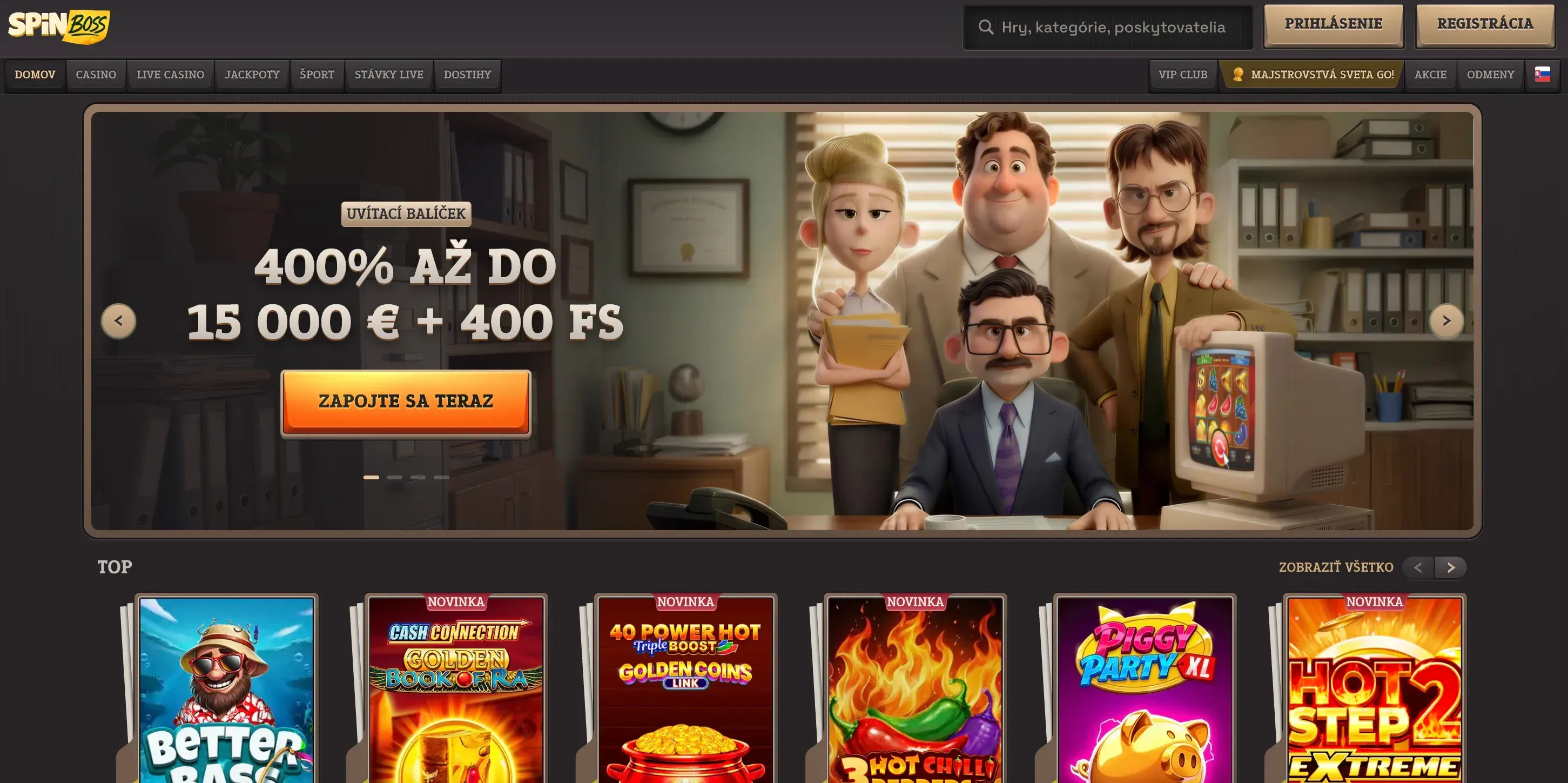 Domovská stránka Spinboss casino